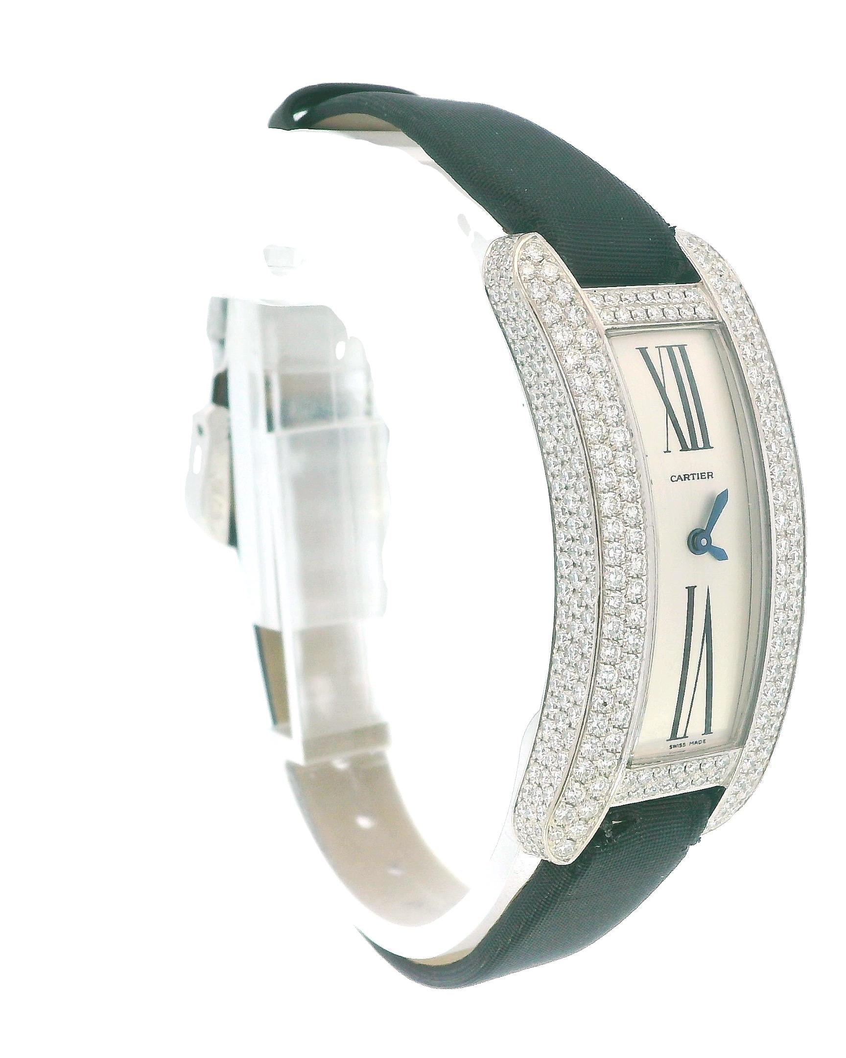 Cartier Tank-S 18K White Gold Pave Case & Buckle Box & Papares