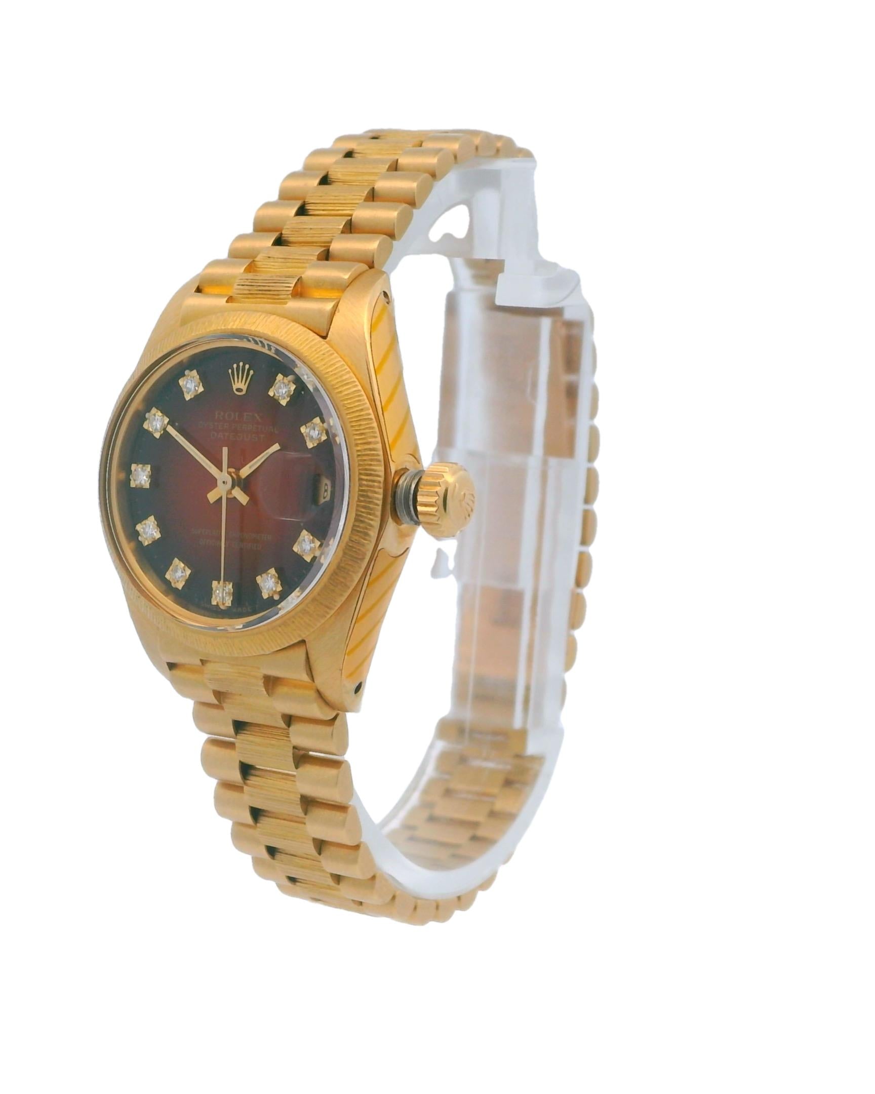 Rolex 6927/8 Red Vignette Diamond Dial Bark Bracelet W/Service Card