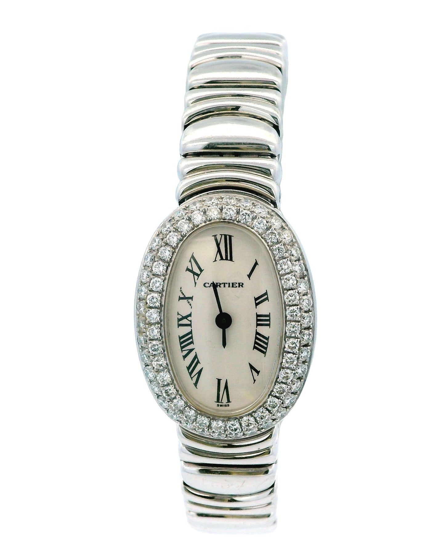 Cartier Baignoire W15189L2 Mini 18K White Gold Pave Case Box & Papers