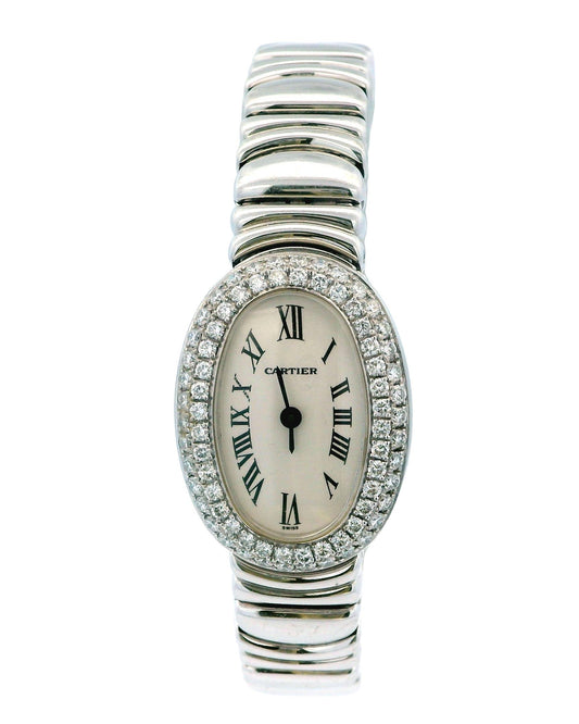 Cartier Baignoire W15189L2 Mini 18K White Gold Pave Case Box & Papers