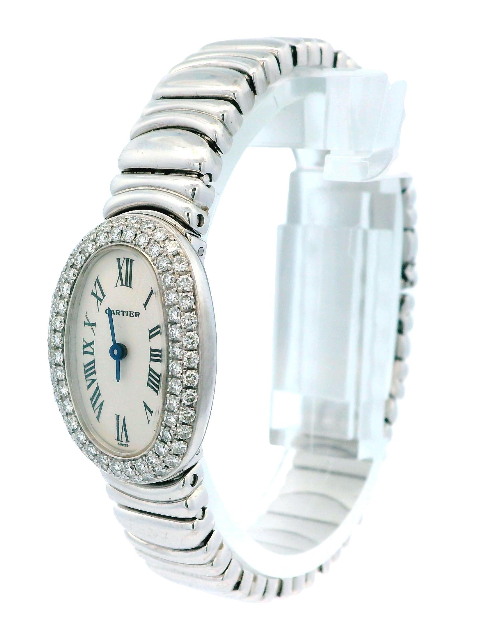 Cartier Baignoire W15189L2 Mini 18K White Gold Pave Case Box & Papers