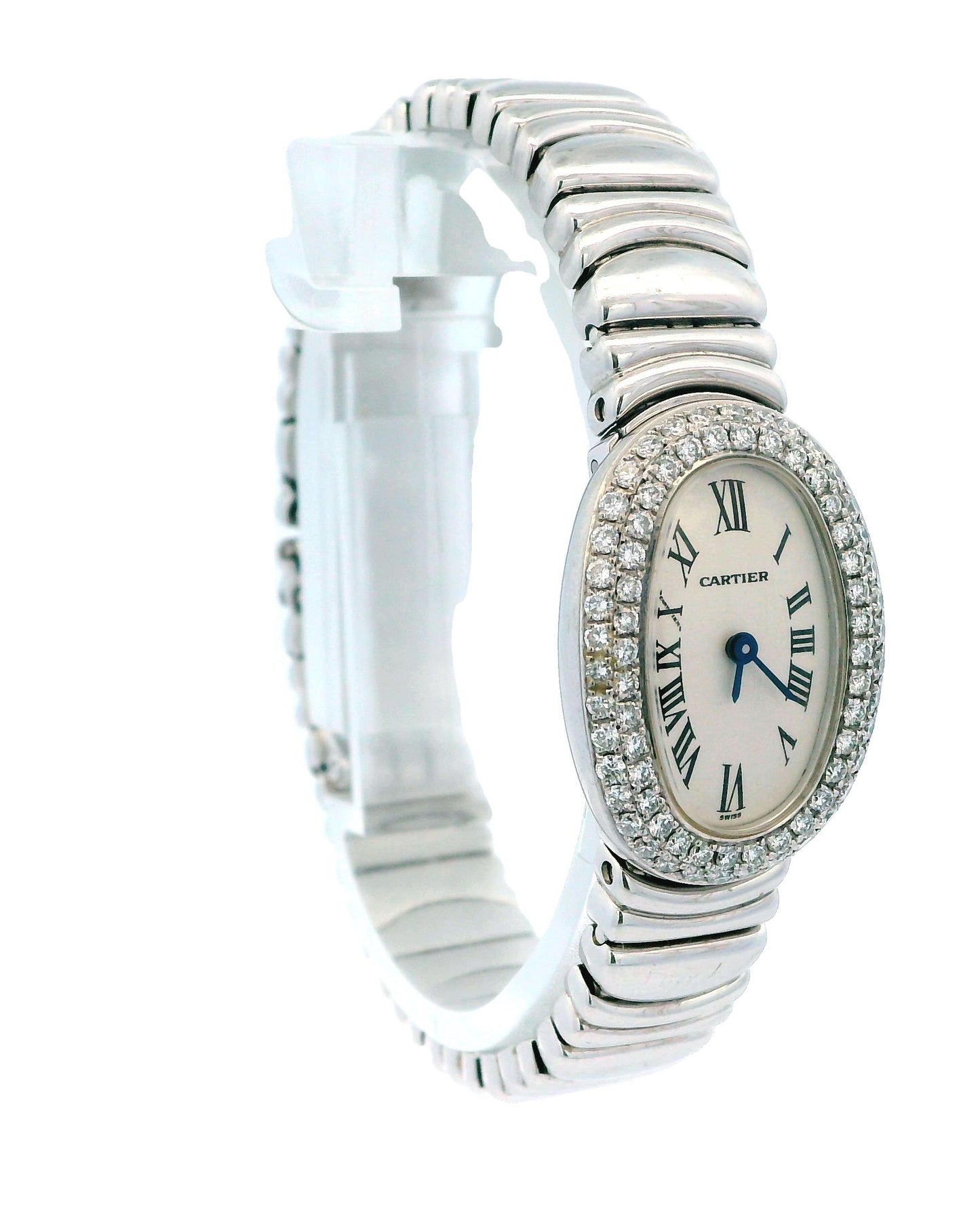 Cartier Baignoire W15189L2 Mini 18K White Gold Pave Case Box & Papers