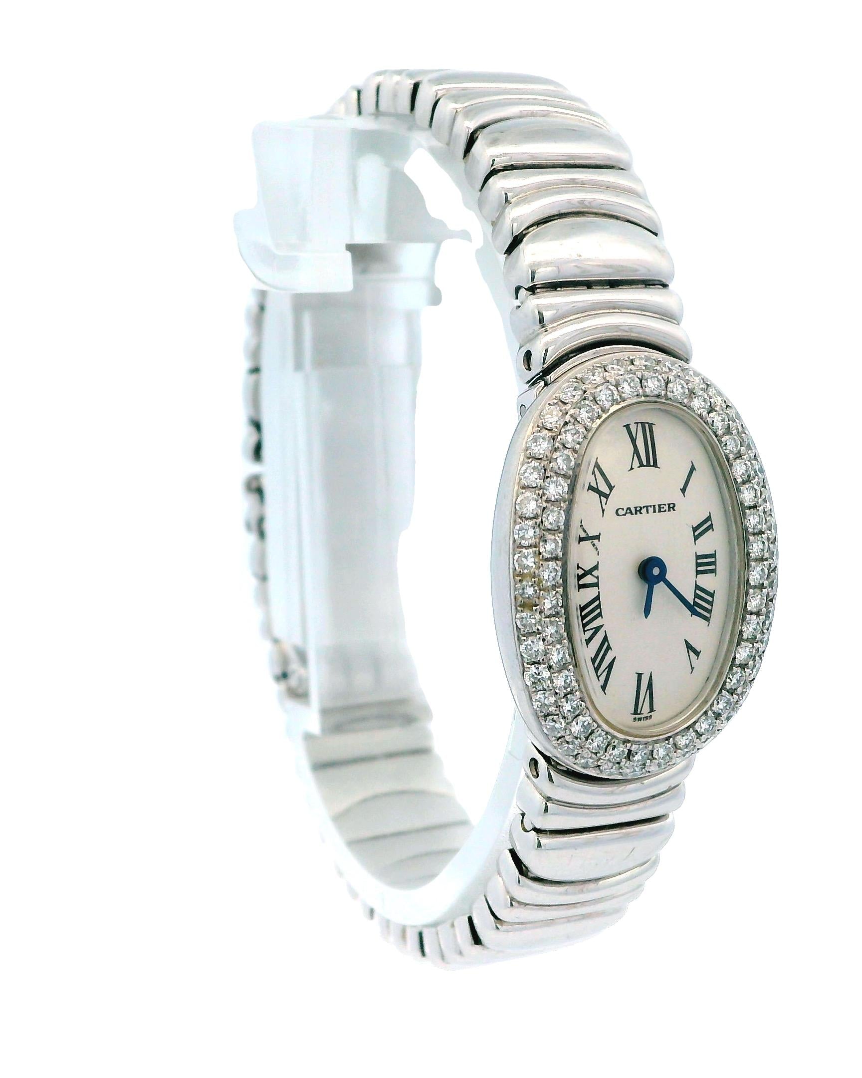 Cartier Baignoire W15189L2 Mini 18K White Gold Pave Case Box & Papers