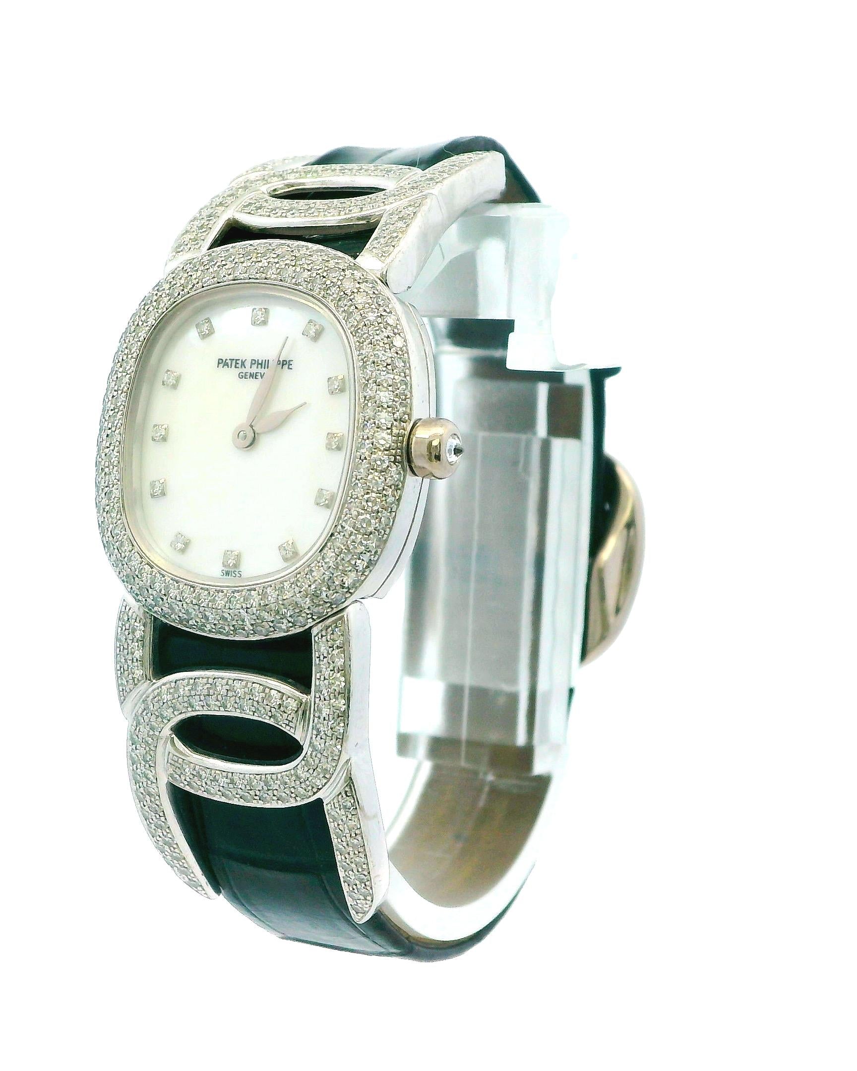 Patek Philippe Ellipse 4832 18K White Gold Pave MOP Dial Box & Papers