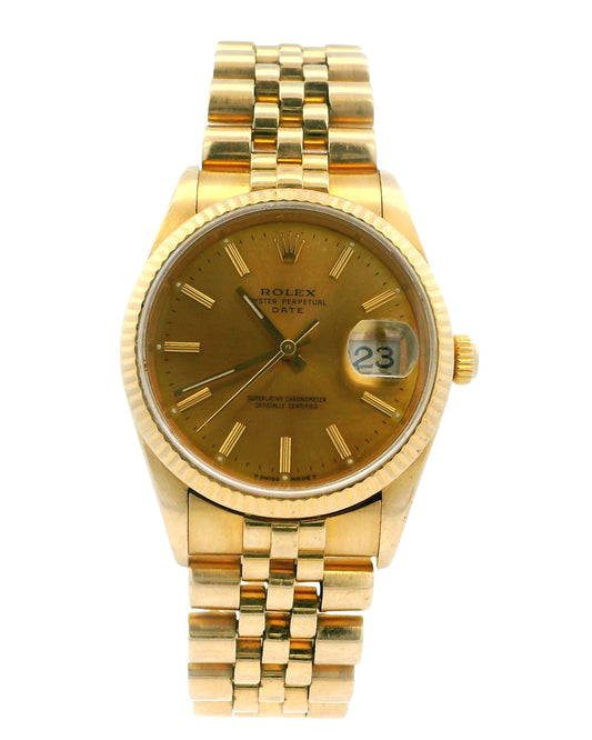Rolex Date 15238 18k Yellow Gold Jubilee Bracelet Watch W/Papers