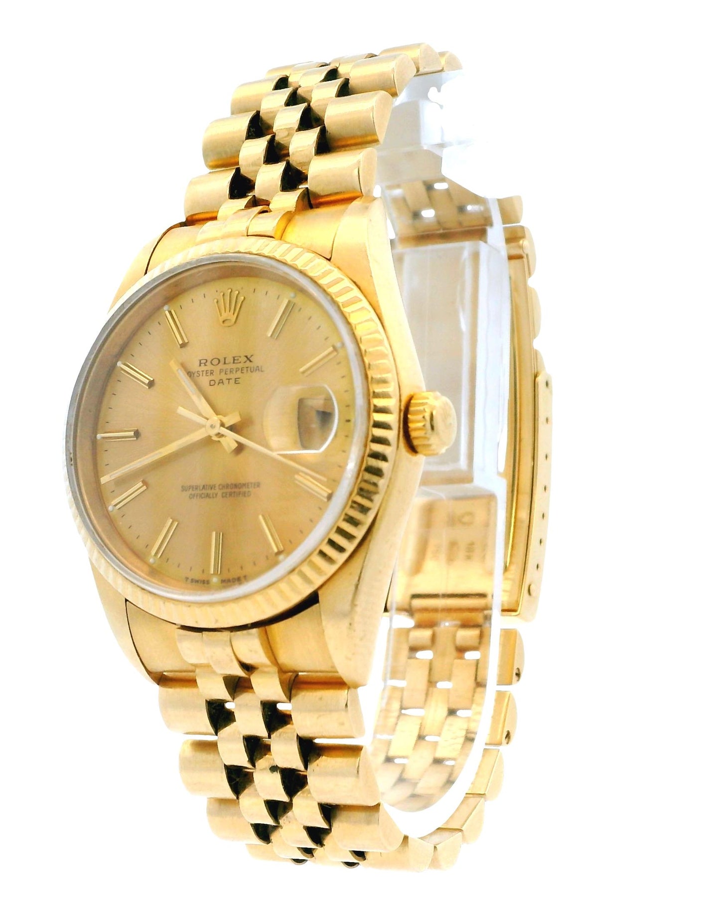 Rolex Date 15238 18k Yellow Gold Jubilee Bracelet Watch W/Papers