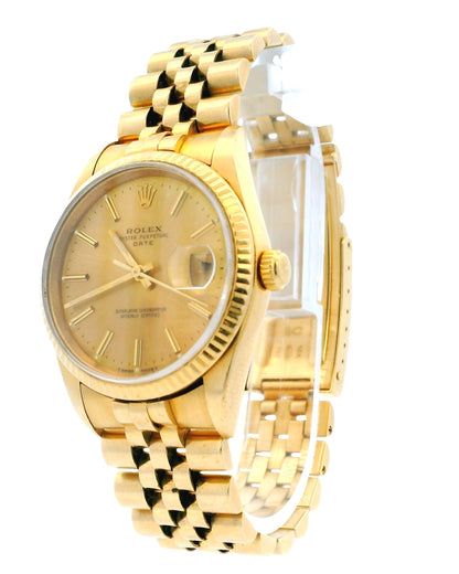 Rolex Date 15238 18k Yellow Gold Jubilee Bracelet Watch W/Papers