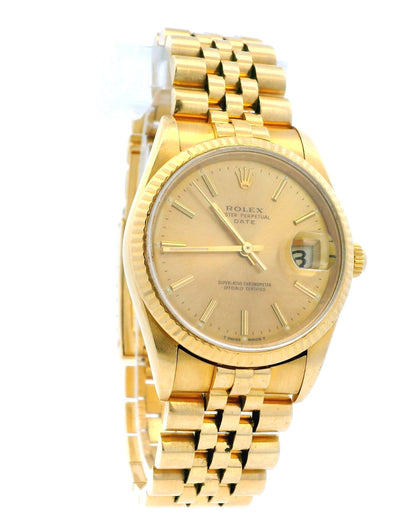 Rolex Date 15238 18k Yellow Gold Jubilee Bracelet Watch W/Papers