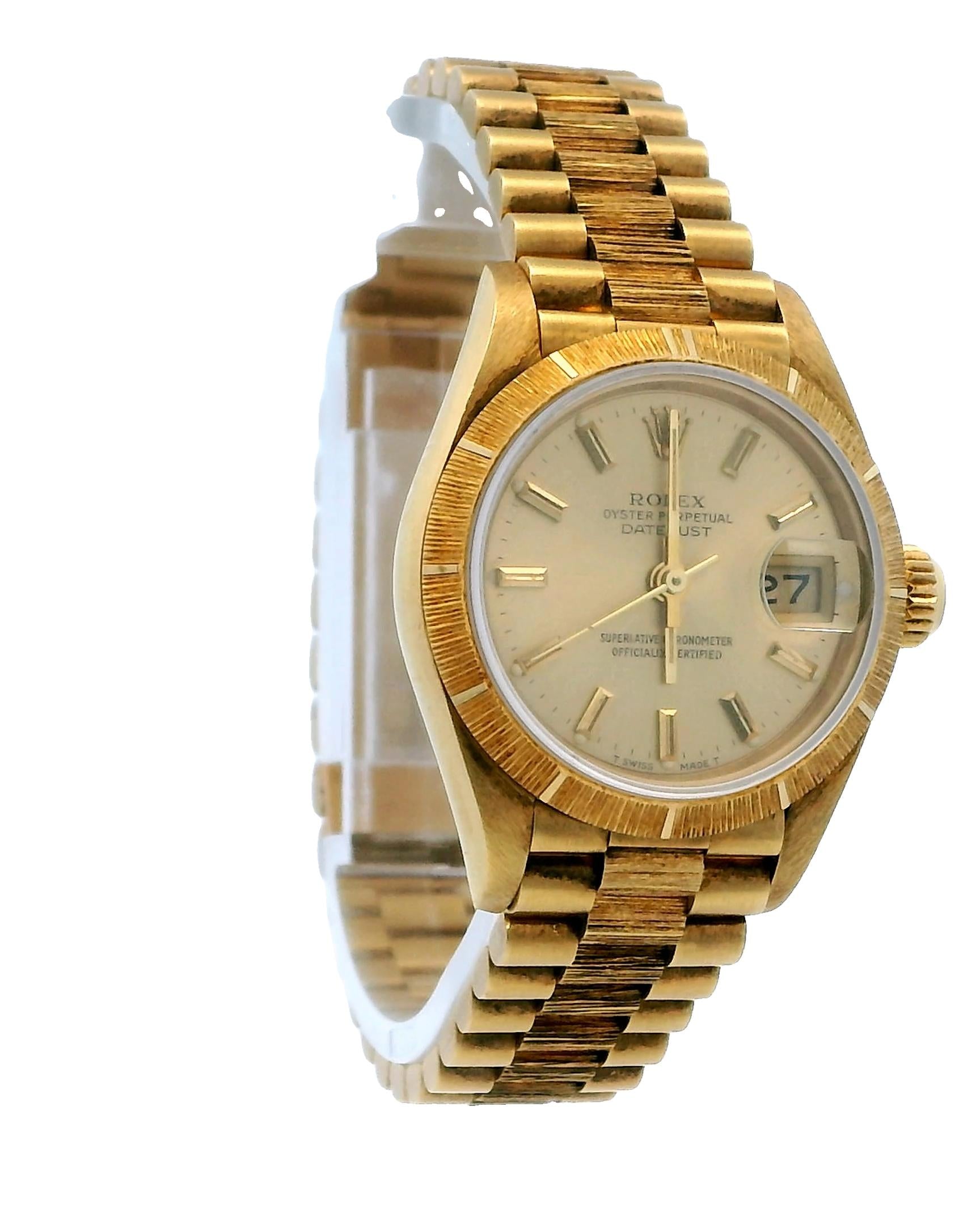 Rolex Datejust 69278 Champagne Dial Bark Finish Watch Box & Papers