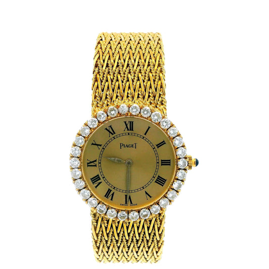 Piaget 18K Yellow Gold Mech Woven Bracelet Diamond Bezel Box & Papers