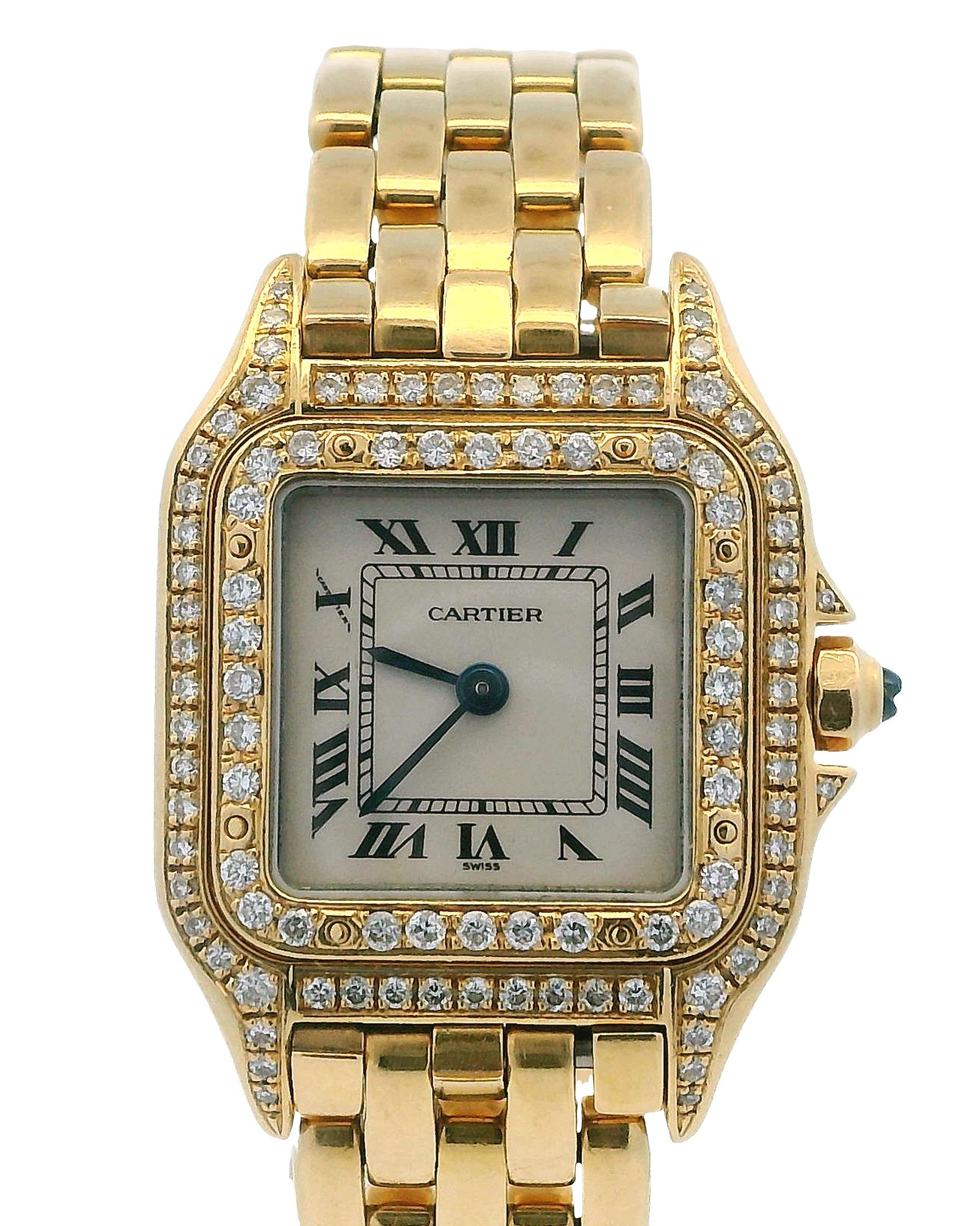 Cartier Panther 18K Yellow Gold Custom Diamond Case & Bezel Small Model