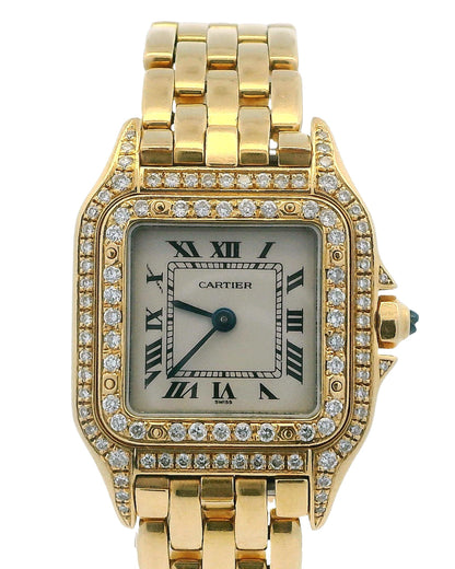 Cartier Panther 18K Yellow Gold Custom Diamond Case & Bezel Small Model