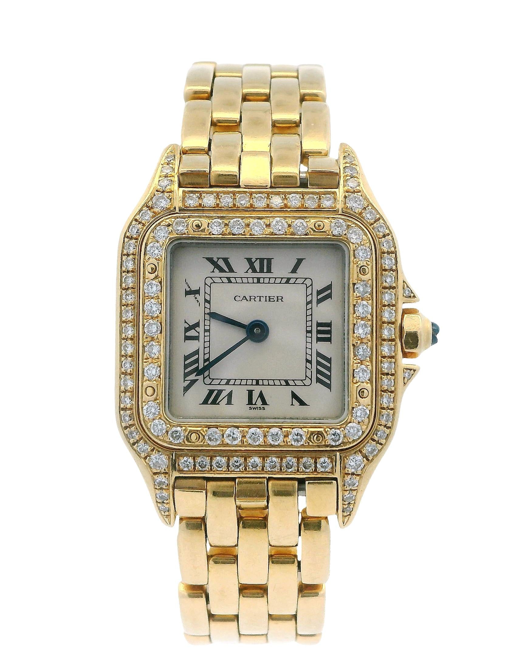 Cartier Panther 18K Yellow Gold Custom Diamond Case & Bezel Small Model
