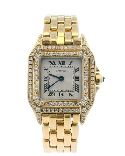 Cartier Panther 18K Yellow Gold Custom Diamond Case & Bezel Small Model
