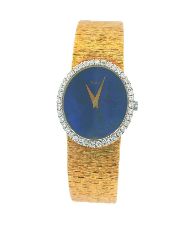 Piaget 9826A6 18K Gold Lapis Dial & Diamond Bezel Ladies Watch