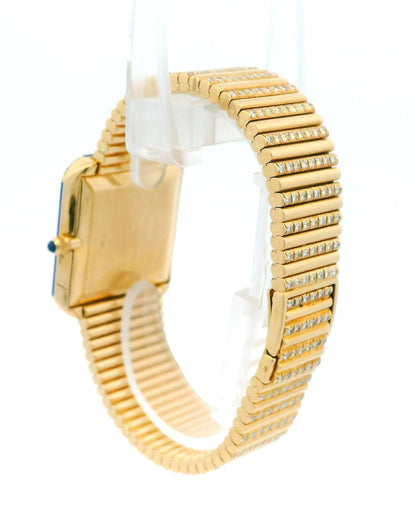 Patek Philippe 3727/3 Lapis Diamond Case Pave Bracelet Watch W/Archive