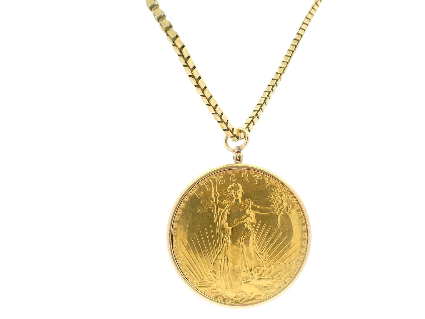 Gubelin $20 Coin Pend Watch on 18K Yellow Gold box-chain