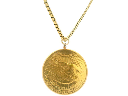 Gubelin $20 Coin Pend Watch on 18K Yellow Gold box-chain