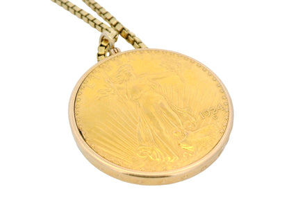 Gubelin $20 Coin Pend Watch on 18K Yellow Gold box-chain