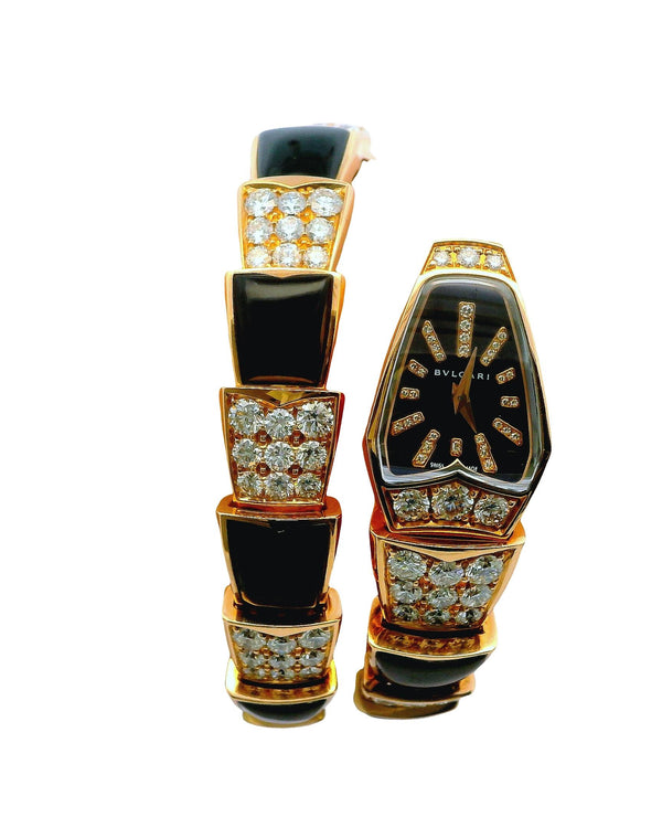 Bvlgari Serpenti Diamond Onyx Quartz Watch W/Papers