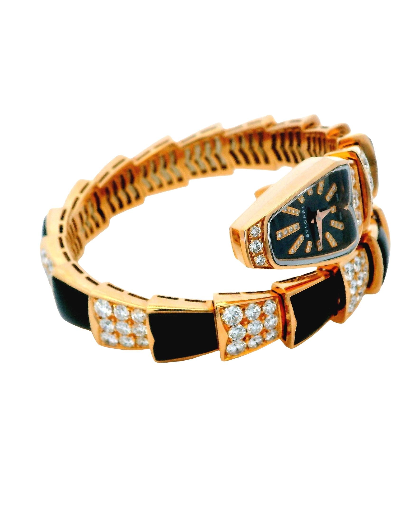 Bvlgari Serpenti Diamond Onyx Quartz Watch W/Papers