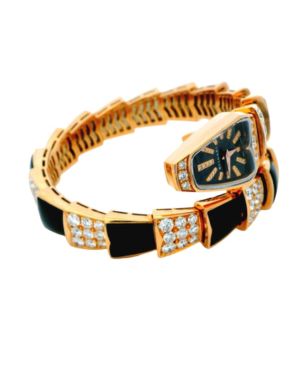 Bvlgari Serpenti Diamond Onyx Quartz Watch W/Papers