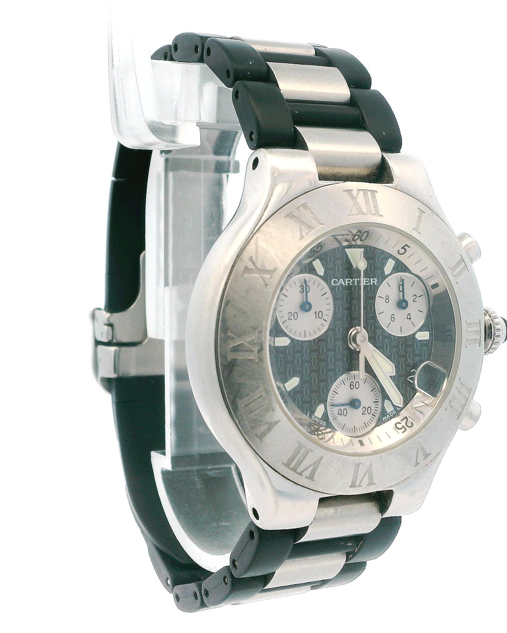 Cartier 21 Chronoscaph W10125U2 Stainless Steel & Rubber Watch