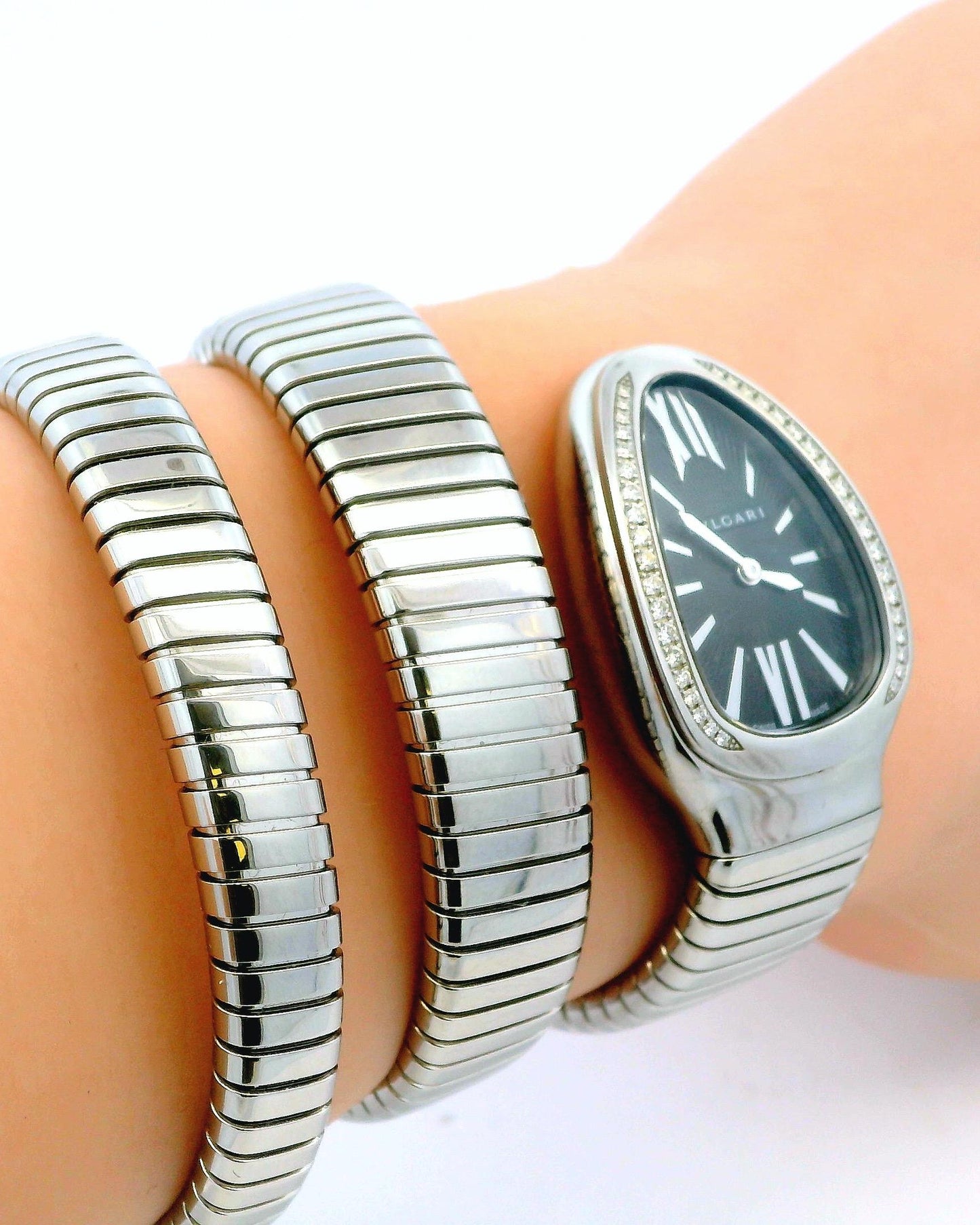 Bvlgari Serpenti SP35S Double Spiral Bracelet Stainless Steel Ladies Watch