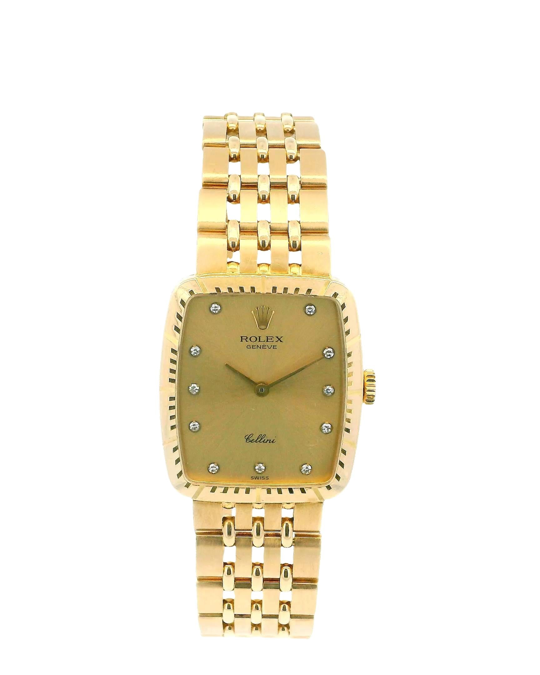 Rolex Cellini Tonneau 4080 Diamond Dial Flor Bar Link Bracelet W/Papers