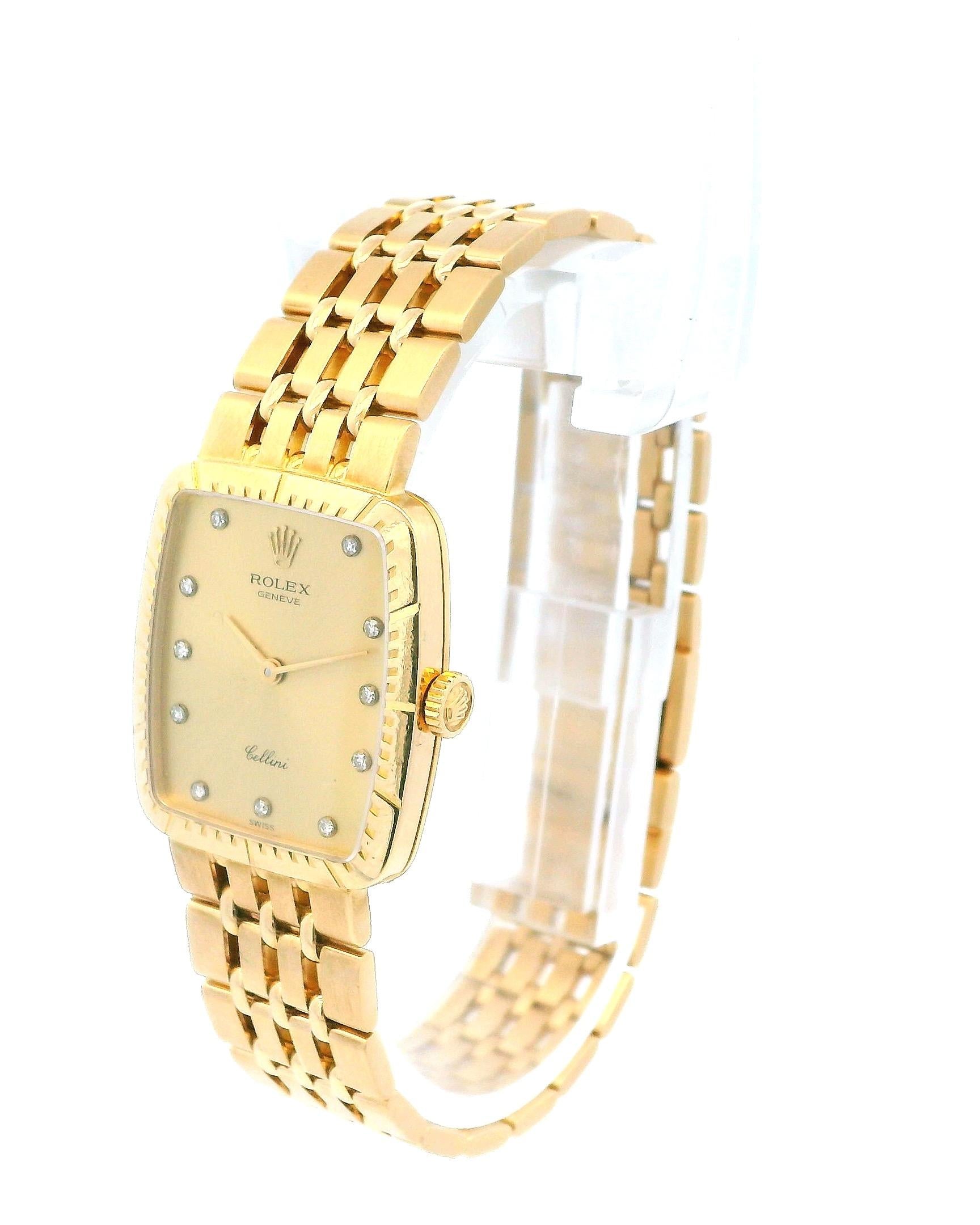 Rolex Cellini Tonneau 4080 Diamond Dial Flor Bar Link Bracelet W/Papers