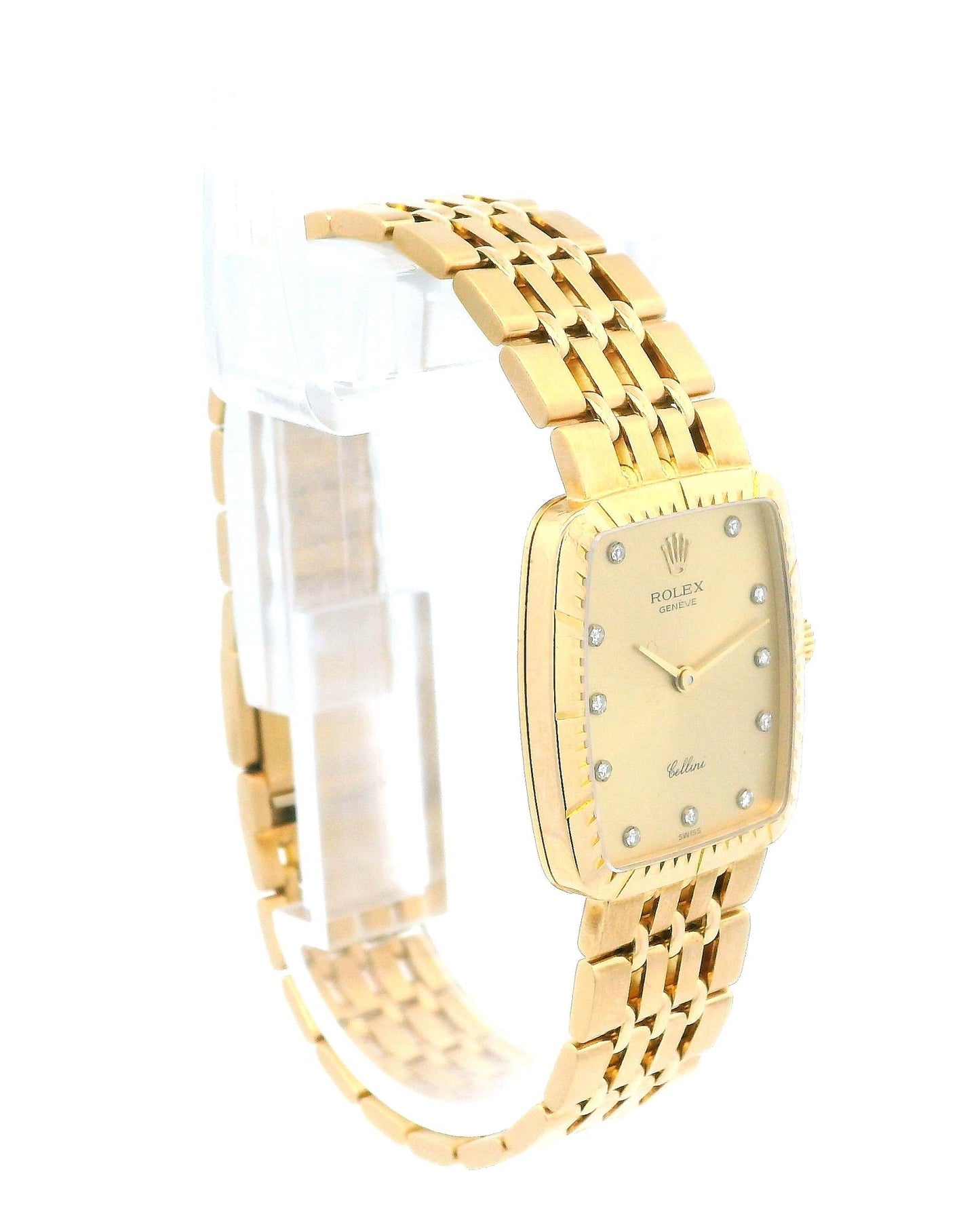 Rolex Cellini Tonneau 4080 Diamond Dial Flor Bar Link Bracelet W/Papers