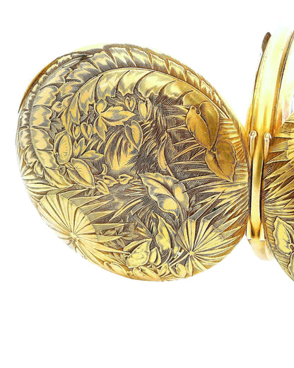 Longines 18K Yellow Gold Finely Engraved Jungle & Raised Lion Pocket-Watch