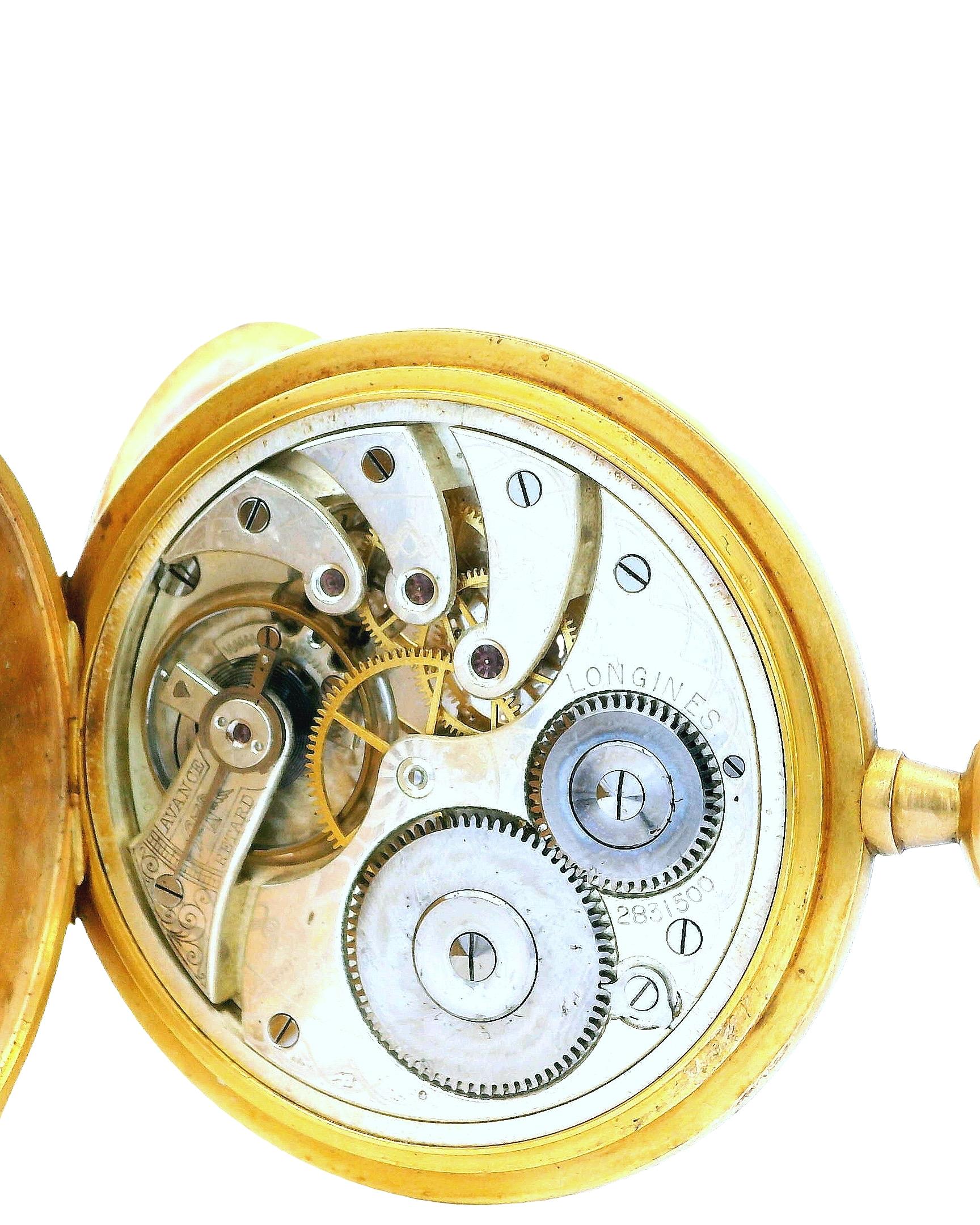 Longines 18K Yellow Gold Finely Engraved Jungle & Raised Lion Pocket-Watch