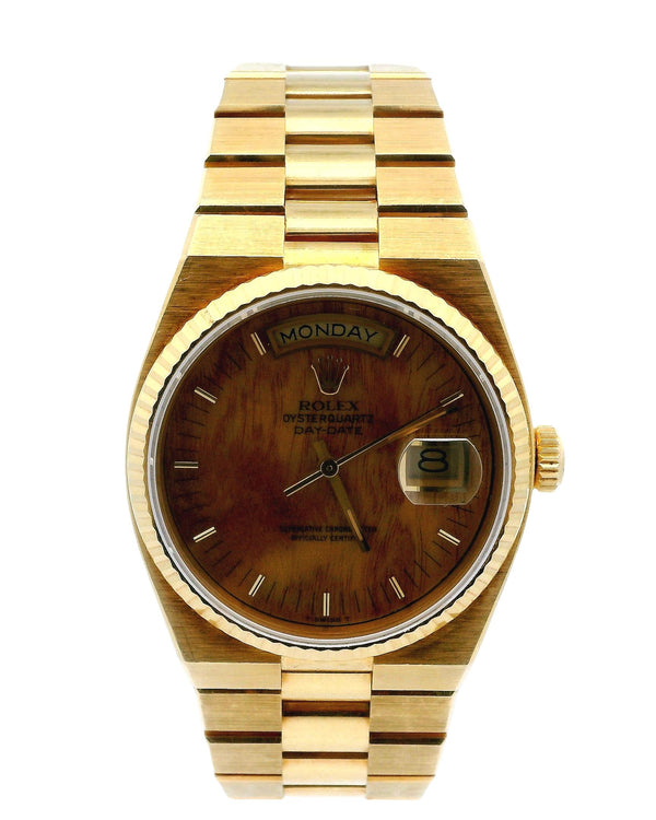 Rolex Day Date Oysterquartz 19018 18K Yellow Gold Burlwood Dial W/Papers