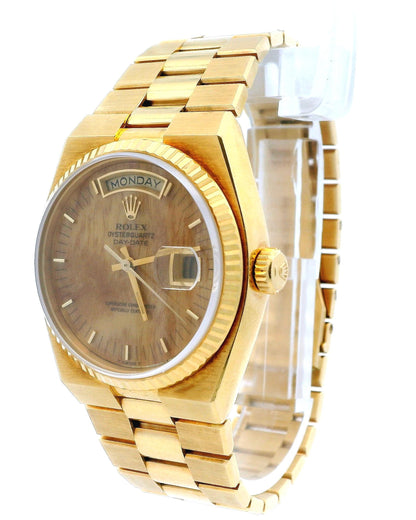 Rolex Day Date Oysterquartz 19018 18K Yellow Gold Burlwood Dial W/Papers