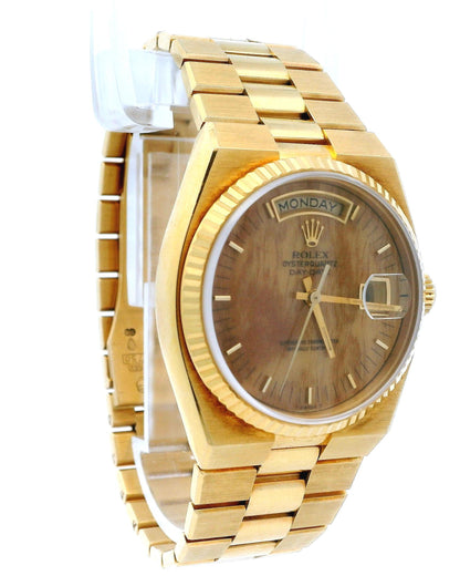 Rolex Day Date Oysterquartz 19018 18K Yellow Gold Burlwood Dial W/Papers