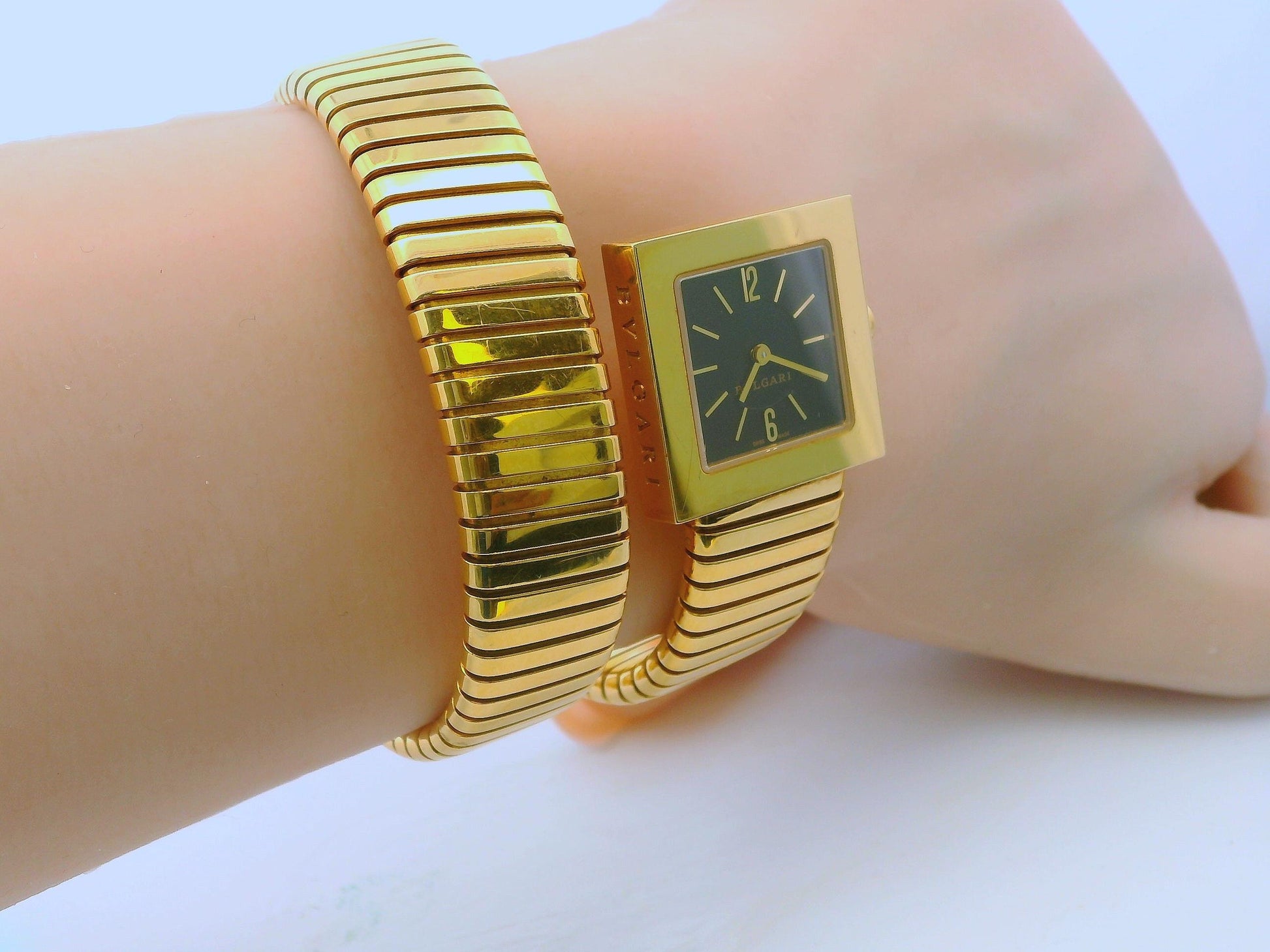 Bvlgari Tubogas SQ221TG Quadratto 18k Yellow Gold Vintage Watch