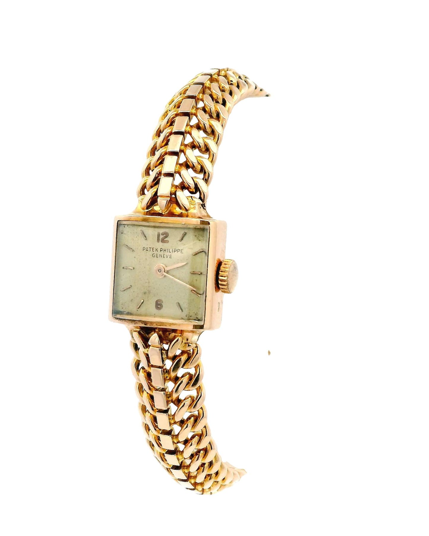 Patek Philippe 18k Rose Gold Square Spinal Link Hinged Back Watch