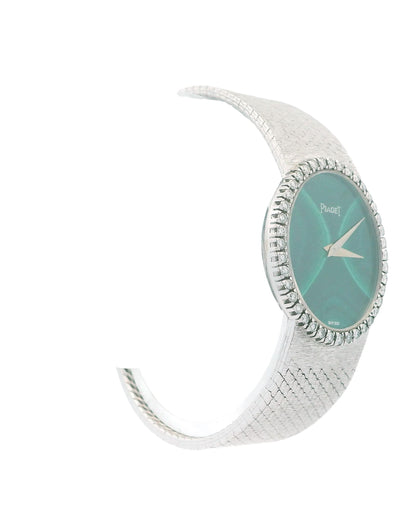 Piaget 18K White Gold Malachite Dial Diamond Bezel Ladies Watch