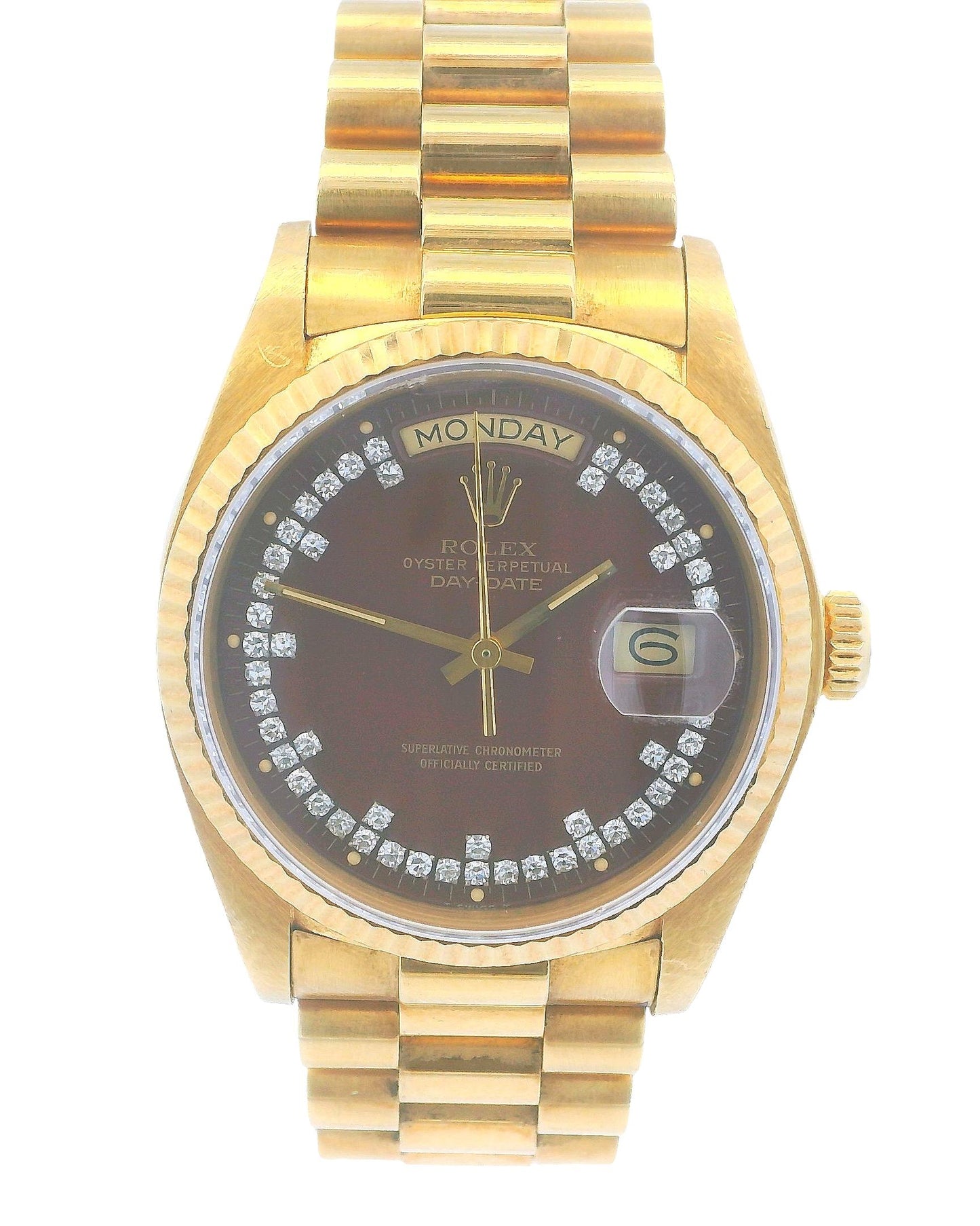 Day Date 18038 Red Stella String Diamond Dial 18K Yellow Gold
