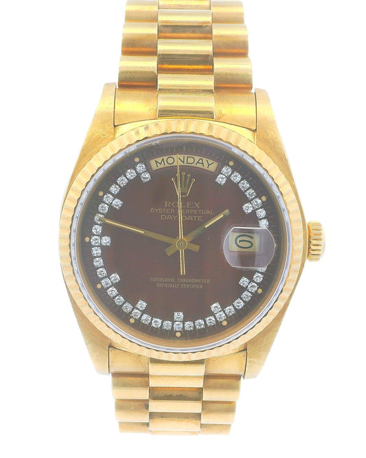 Day Date 18038 Red Stella String Diamond Dial 18K Yellow Gold