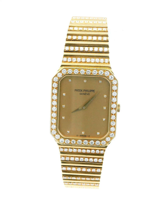 PATEK PHILIPPE 3814/1 MANUAL 18K YELLOW GOLD AND FACTORY DIAMONDS MEN WATCH