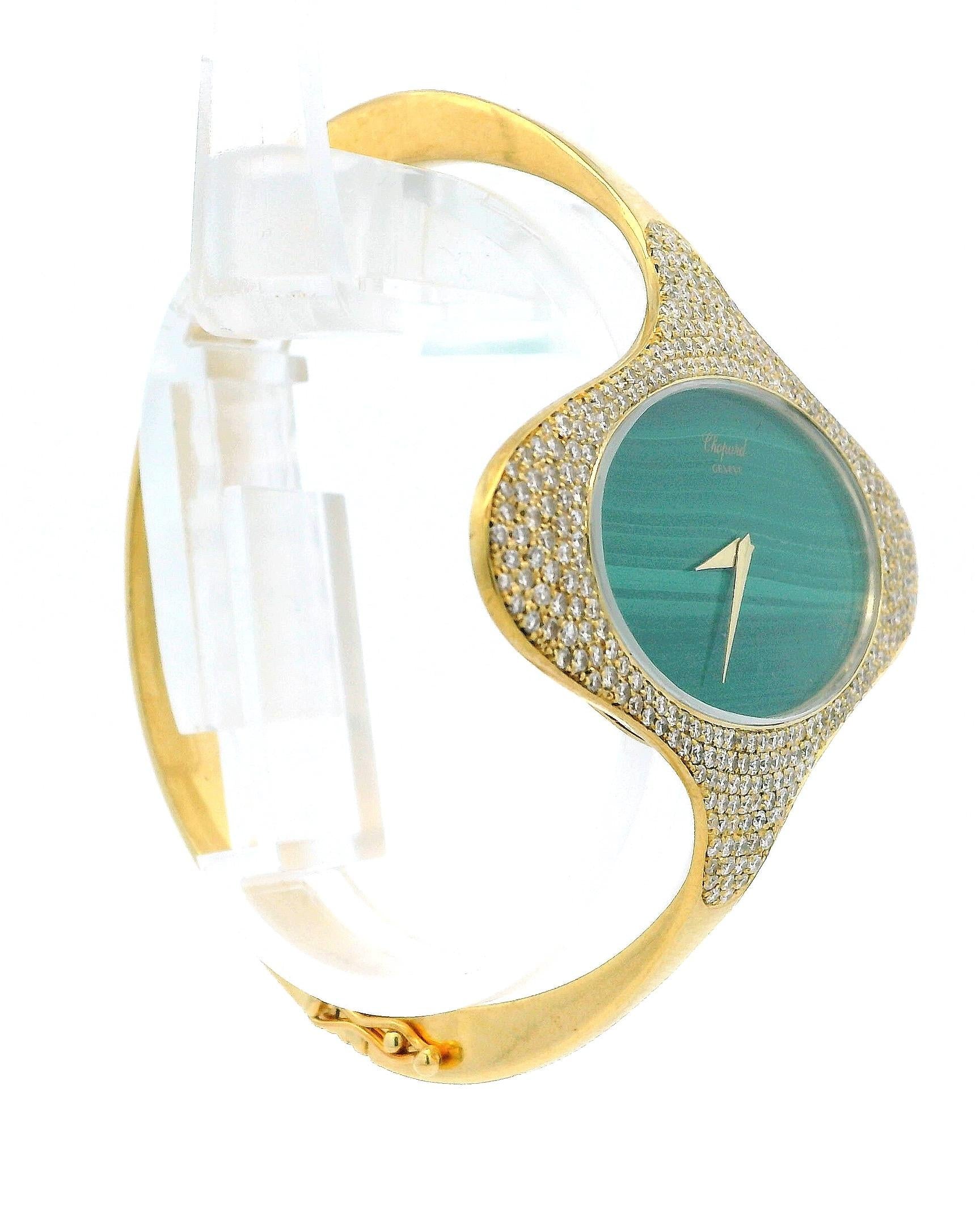 Chopard E-W Oval Pave Case Bangle Malachite Dial Ladies watch