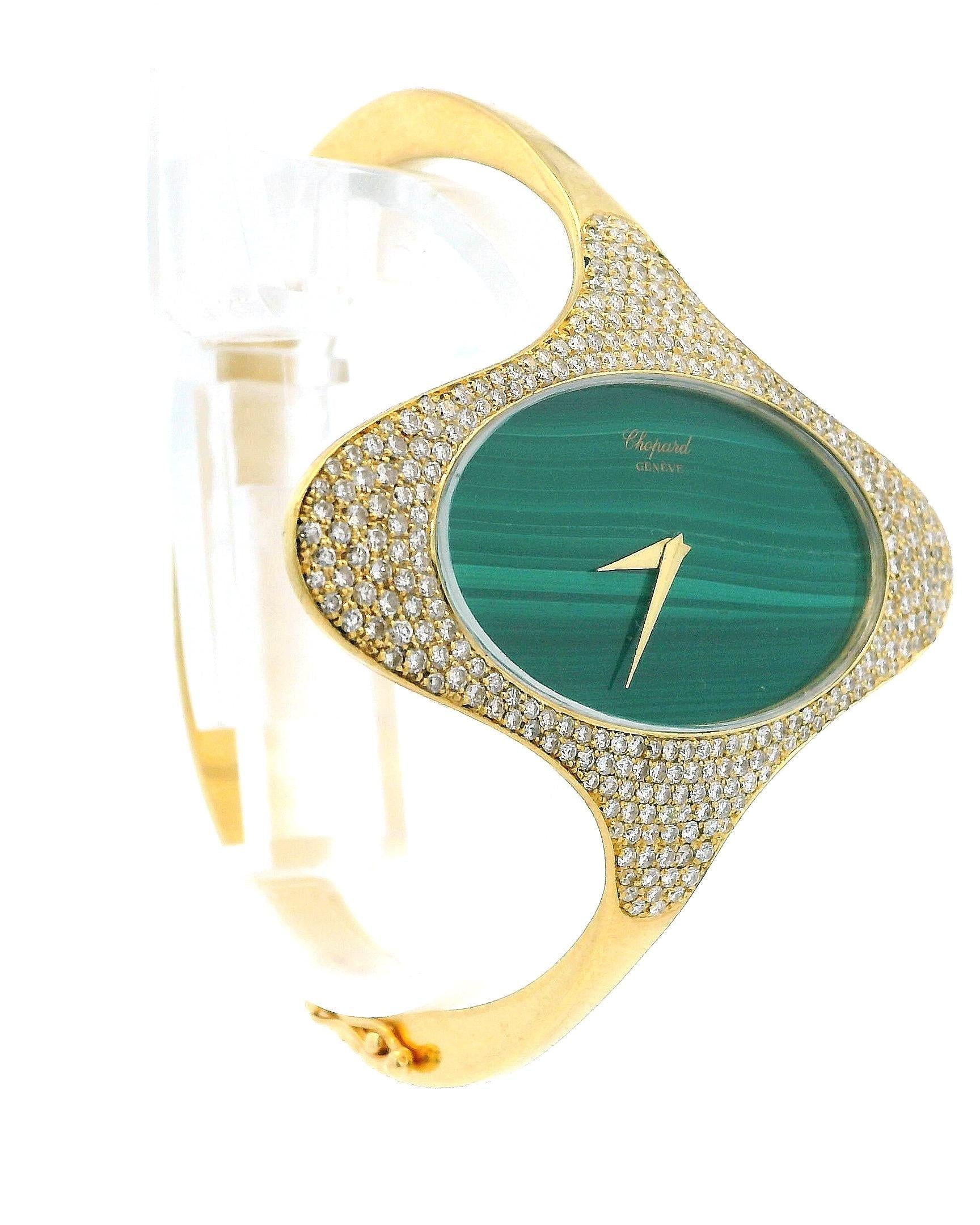 Chopard E-W Oval Pave Case Bangle Malachite Dial Ladies watch