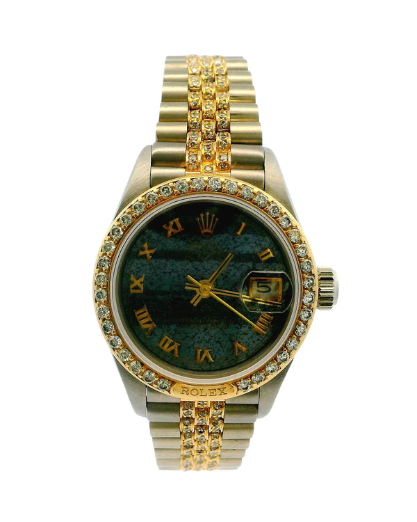 Rolex 69149 18k White & Yellow Gold Pavé Centre Links Diamond Bezel Ferrite Dial