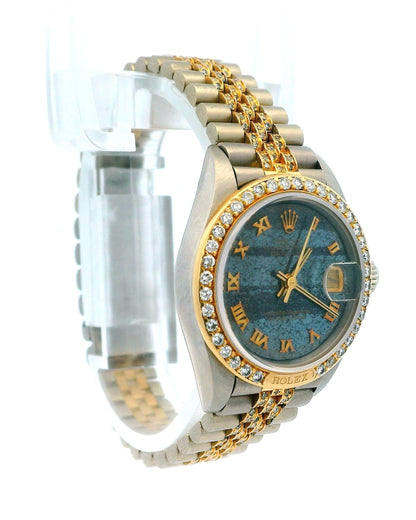 Rolex 69149 18k White & Yellow Gold Pavé Centre Links Diamond Bezel Ferrite Dial