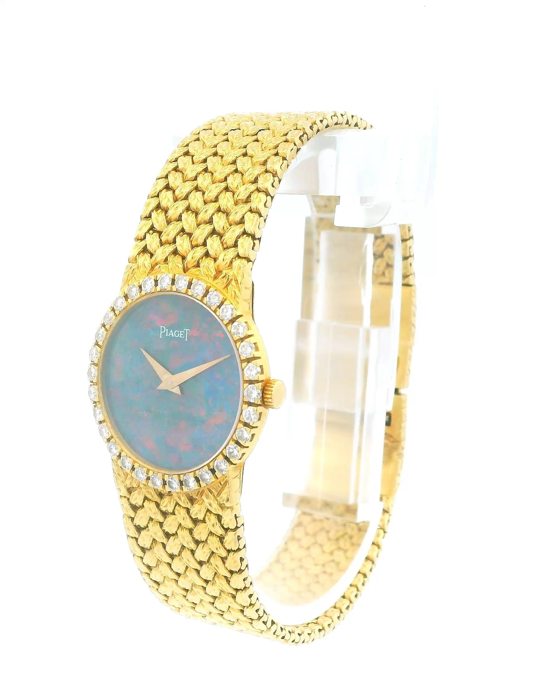 Piaget 15706 D2 Ladies Watch – 18K Yellow Gold, Diamond Bezel, Opal Dial, Quartz