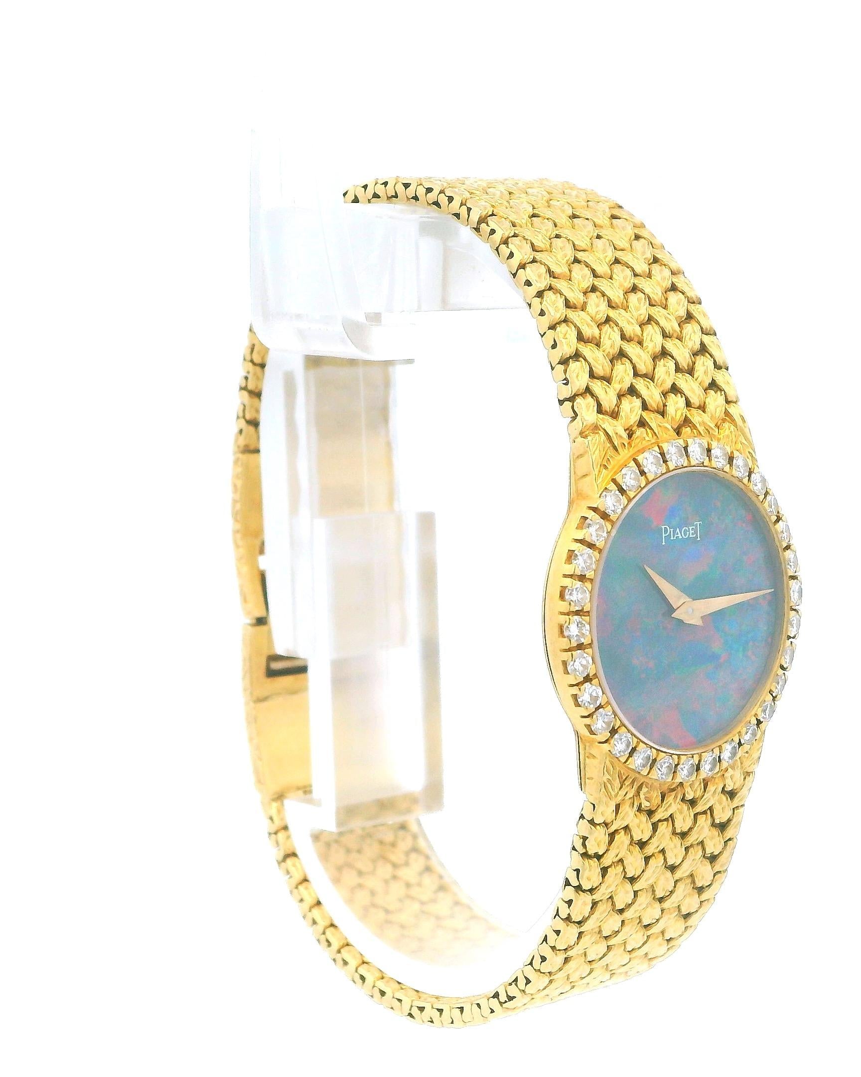 Piaget 15706 D2 Ladies Watch – 18K Yellow Gold, Diamond Bezel, Opal Dial, Quartz