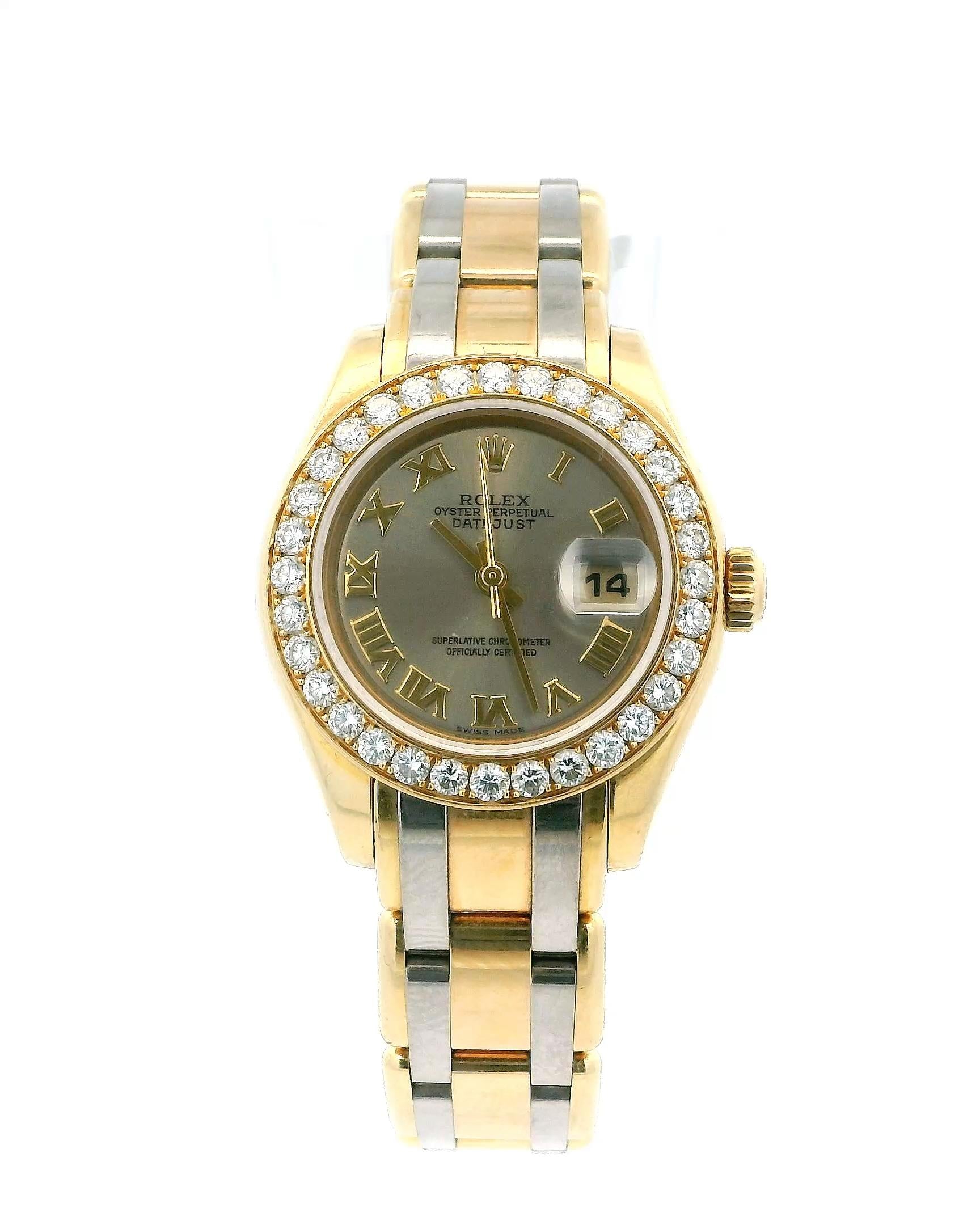 Rolex Pearlmaster 80298 Tricolor Diamond Bezel Ladies Watch