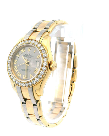 Rolex Pearlmaster 80298 Tricolor Diamond Bezel Ladies Watch
